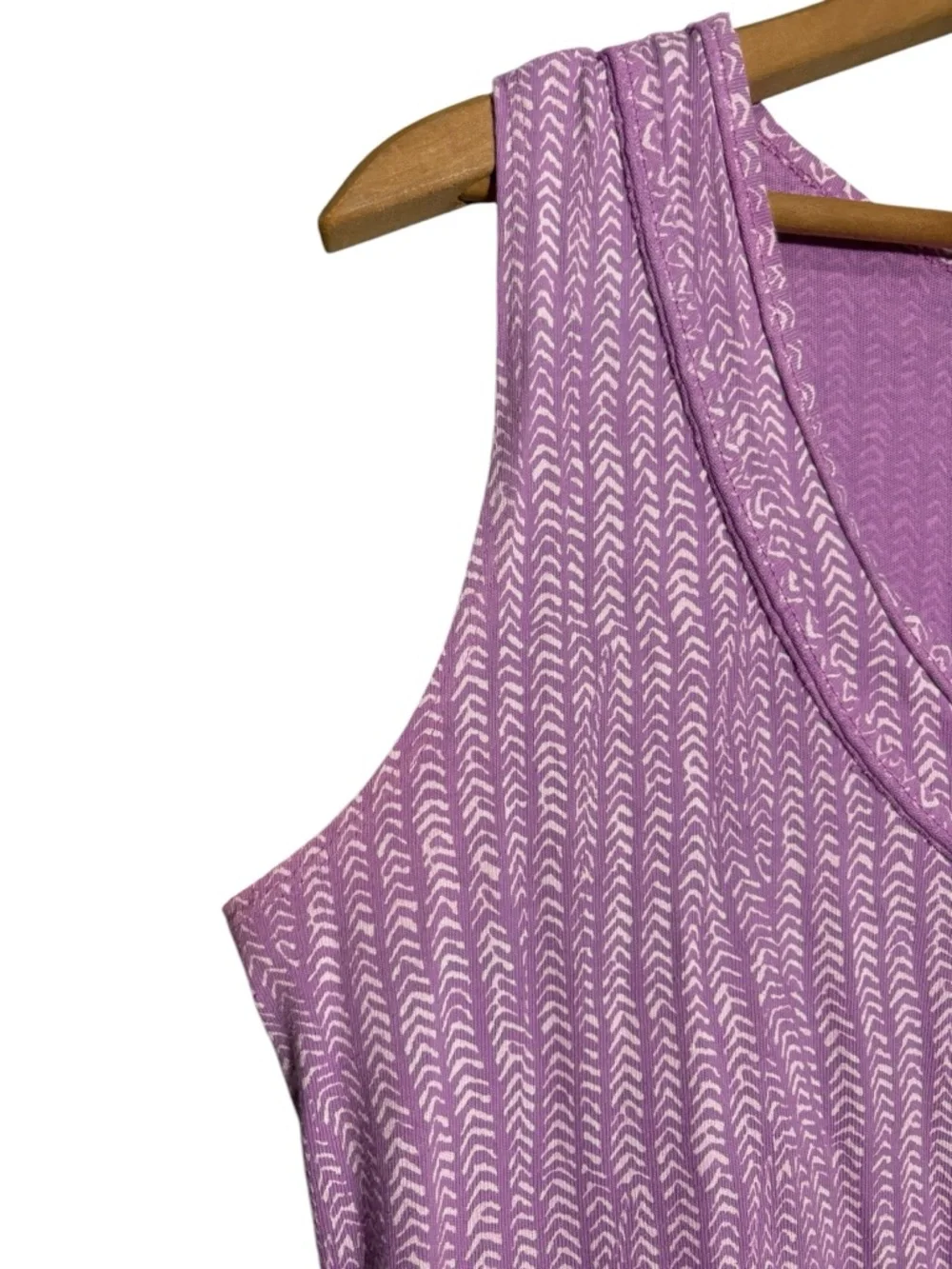 FRESH PRODUCE | Lilac Chevron Print V-Neck Sleeveless Dress size L USA Cotton - Picture 5 of 14
